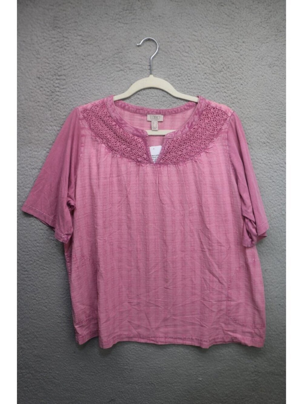 LOGO by Lori Goldstein Antique Wash Short Sleeve Purple Top-Medium-NWT-Pockets